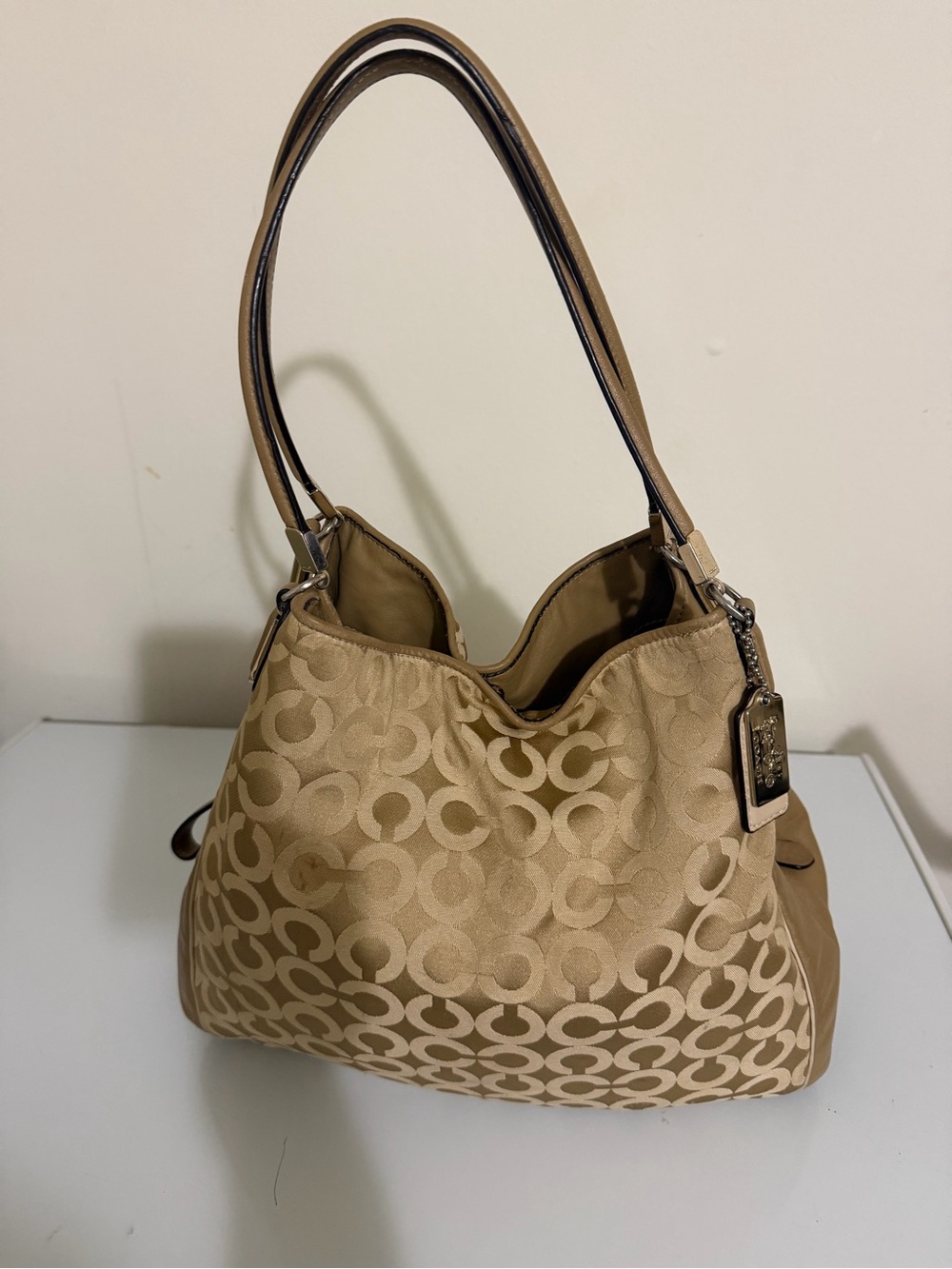 Coach Beige Signature Logo Shoulder Bag